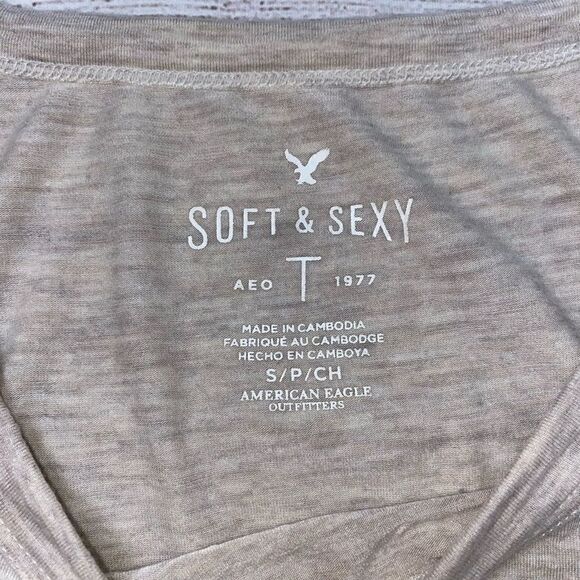 American eagle soft & sexy scoopneck short sleeve flowy top beige sz S women - Picture 6 of 8
